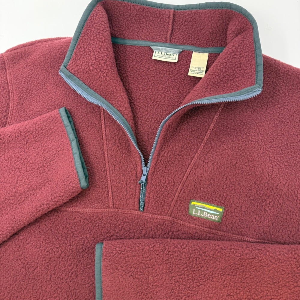LL Bean Mens XL Burgundy Sherpa Fleece Quarter Zip Pullover Sweater 511605
